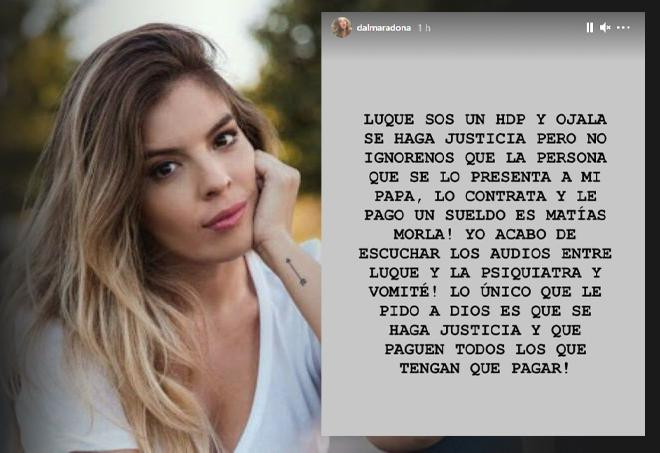 Dalma Maradona contra Leopoldo Luque y Matías Morla, Instagram