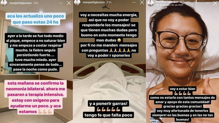 Publicaciones de Karina Gao durante su internación