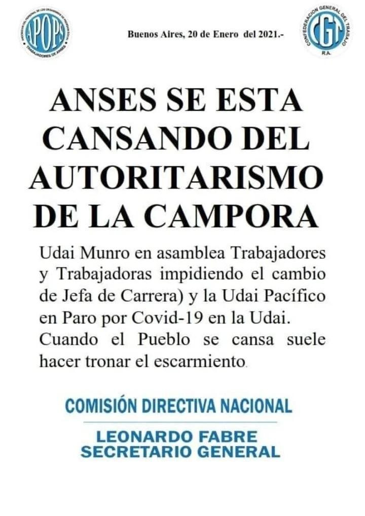 Reclamo de trabajadores de Anses de Munro