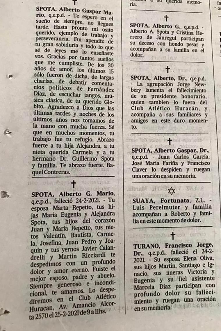 Aviso fúnebre por Mario Spota 