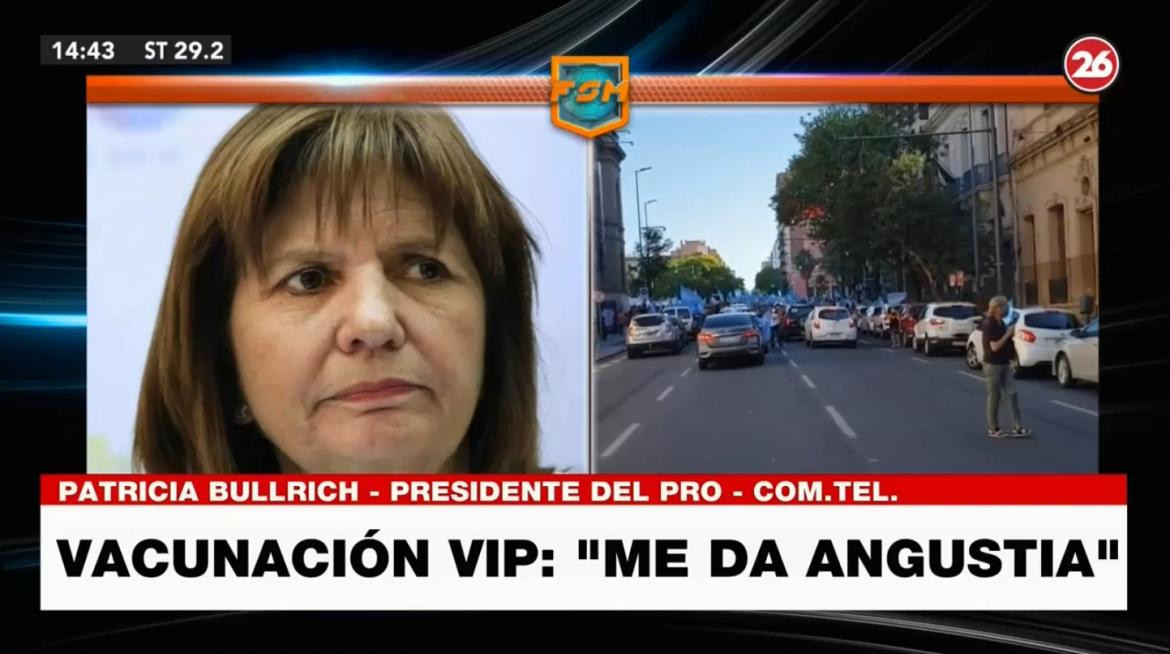 Patricia Bullrich, Vacunación VIP, coronavirus en Argentina, Canal 26	