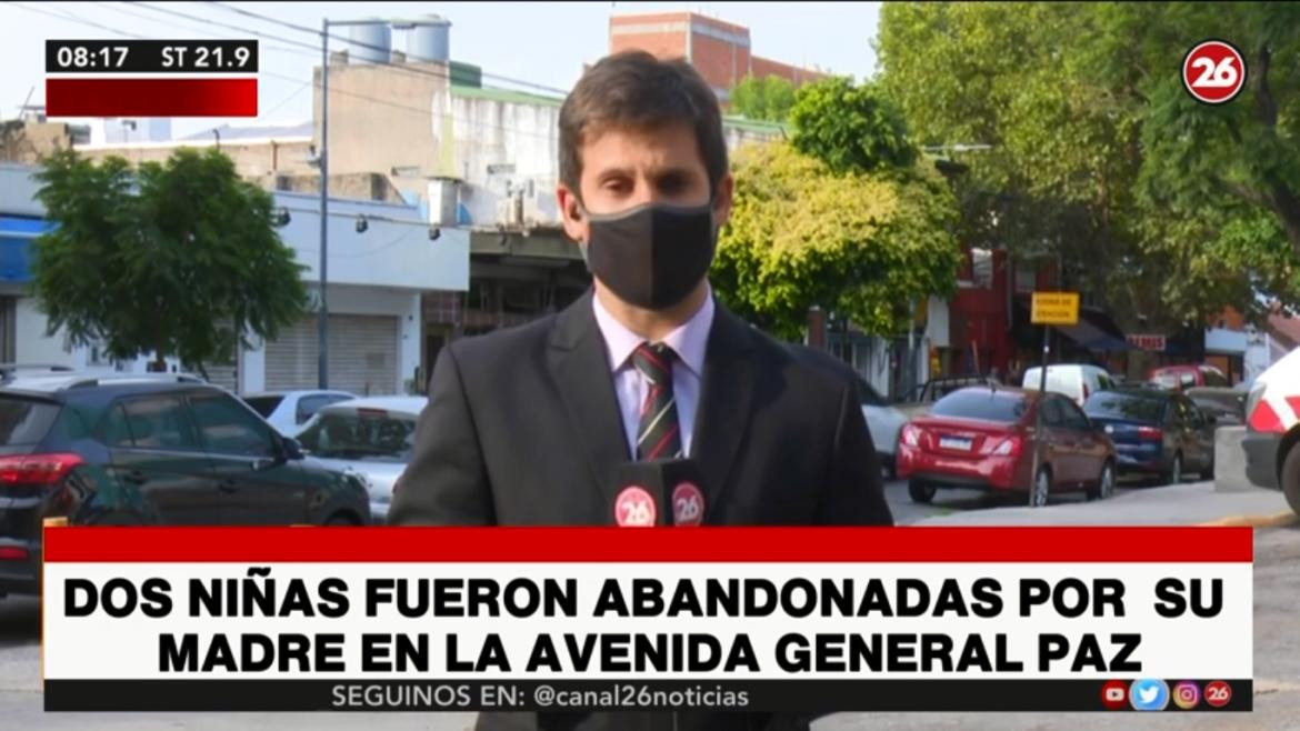 Dos niñas fueron abandonadas por su madre en la Avenida General Paz, Canal 26