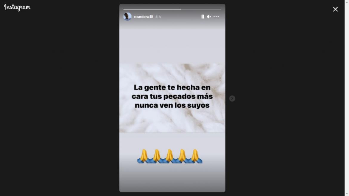 Posteo de Edwin Cardona en Instagram por penal fallado ante River.