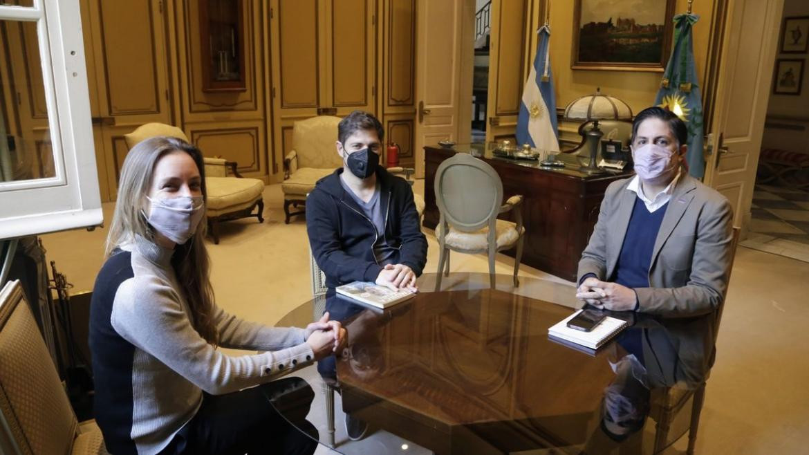 Axel Kicillof junto a Agustina Vila y el ministro de Educación, Nicolás Trotta