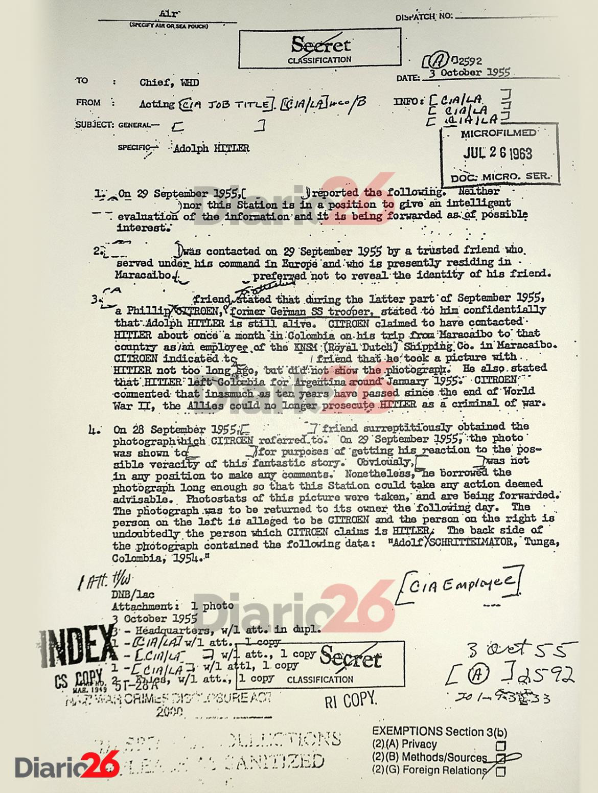 Adolf Hitler en Colombia en 1954, documento desclasificado del FBI, nazis