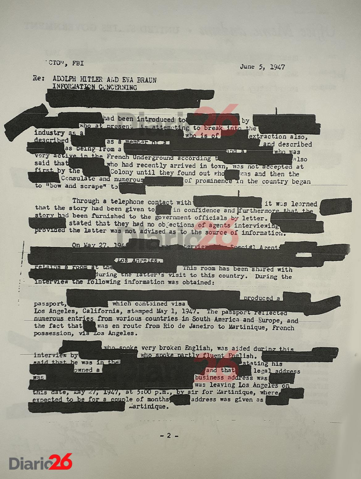 Adolf Hitler en Brasil, Hotel Atlántico, Cassino, documento desclasificado del FBI de 1947 - 02