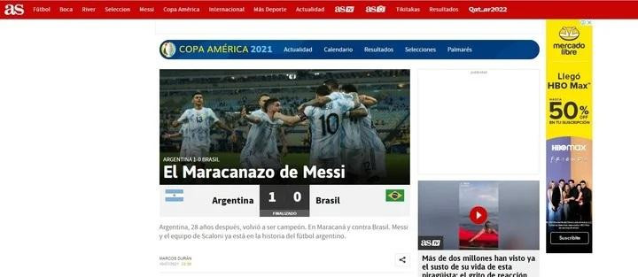 Argentina campeón de Copa América 2021, AS, España