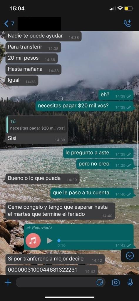 Estafa en WhatsApp, capturas