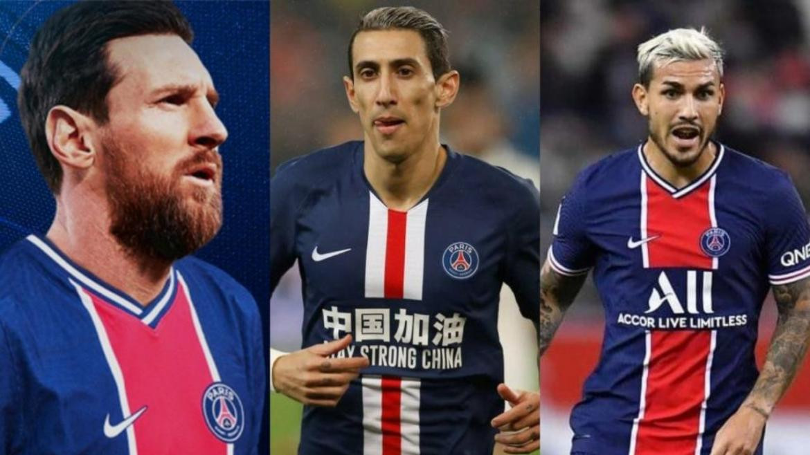 Lionel Messi, Leandro Paredes y Ángel Di Maria en el PSG