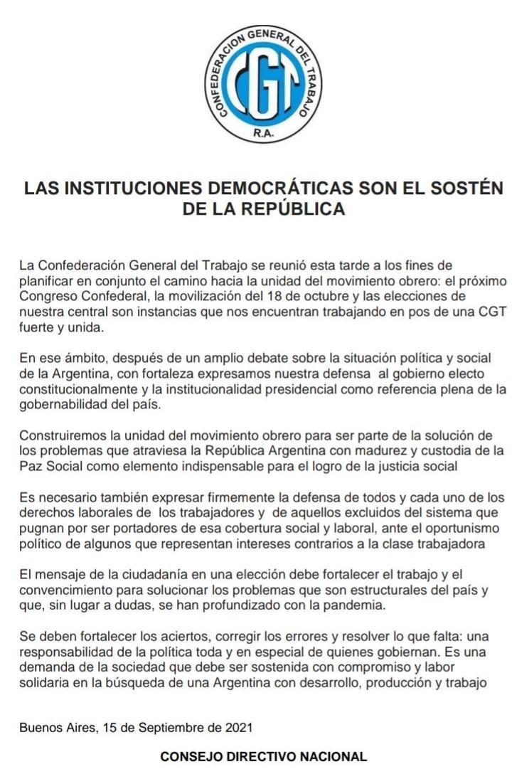 Comunicado de la CGT