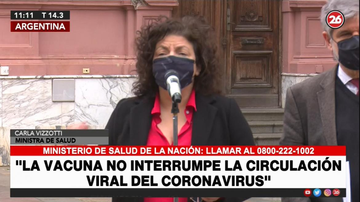 Declaraciones de Carla Vizzotti, Canal 26