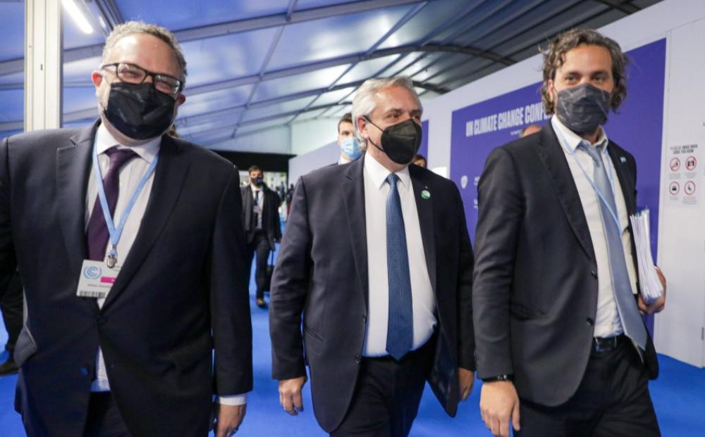 Matías Kulfas, Alberto Fernández y Santiago Cafiero, COP26, NA