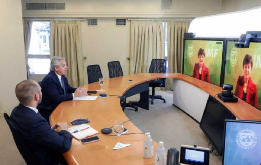 El último encuentro virtual que el Presidente mantuvo con la titular del FMI, Kristalina Georgieva.