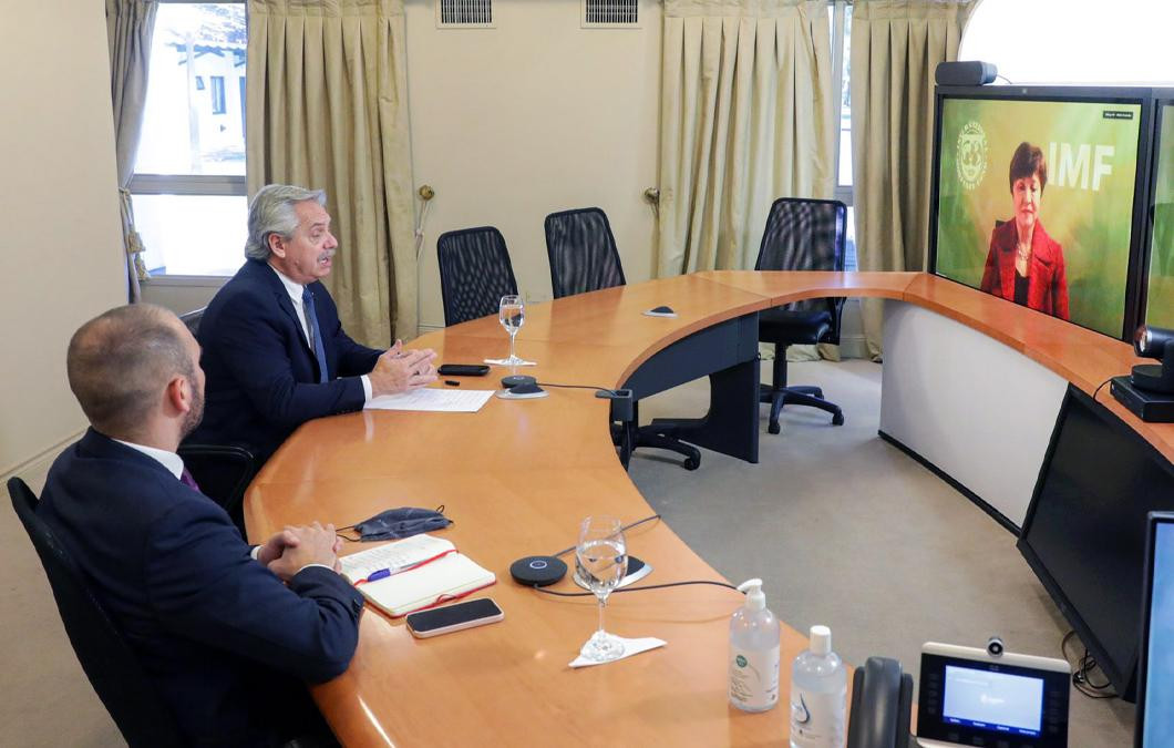 Alberto Fernández, Martín Guzmán y Kristalina Georgieva, FMI, Gobierno, NA