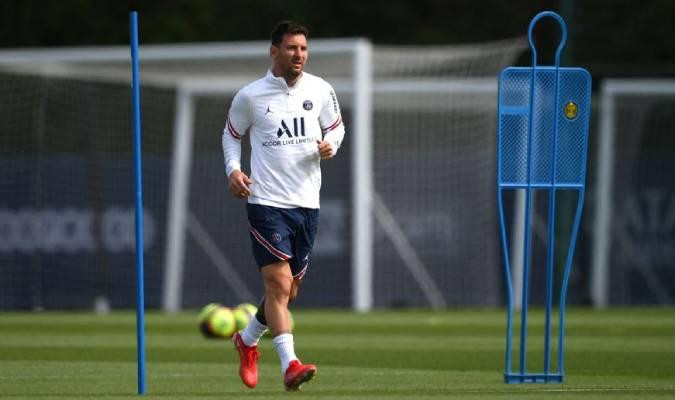 Lionel Messi en el entrenamiento del PSG