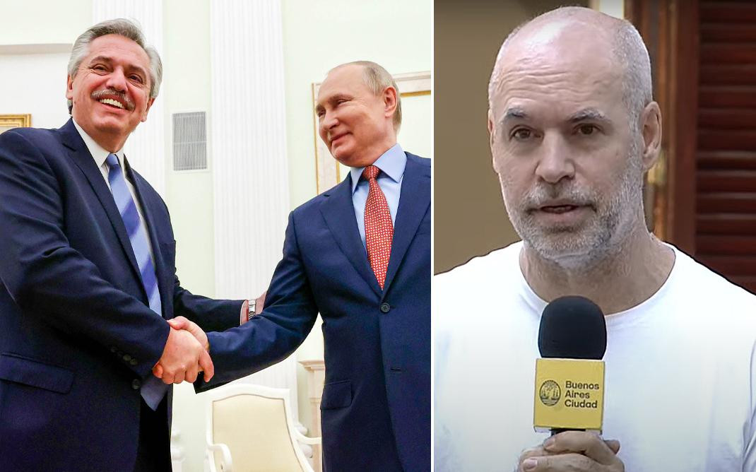 Alberto Fernández, Vladimir Putin y Horacio Rodríguez Larreta