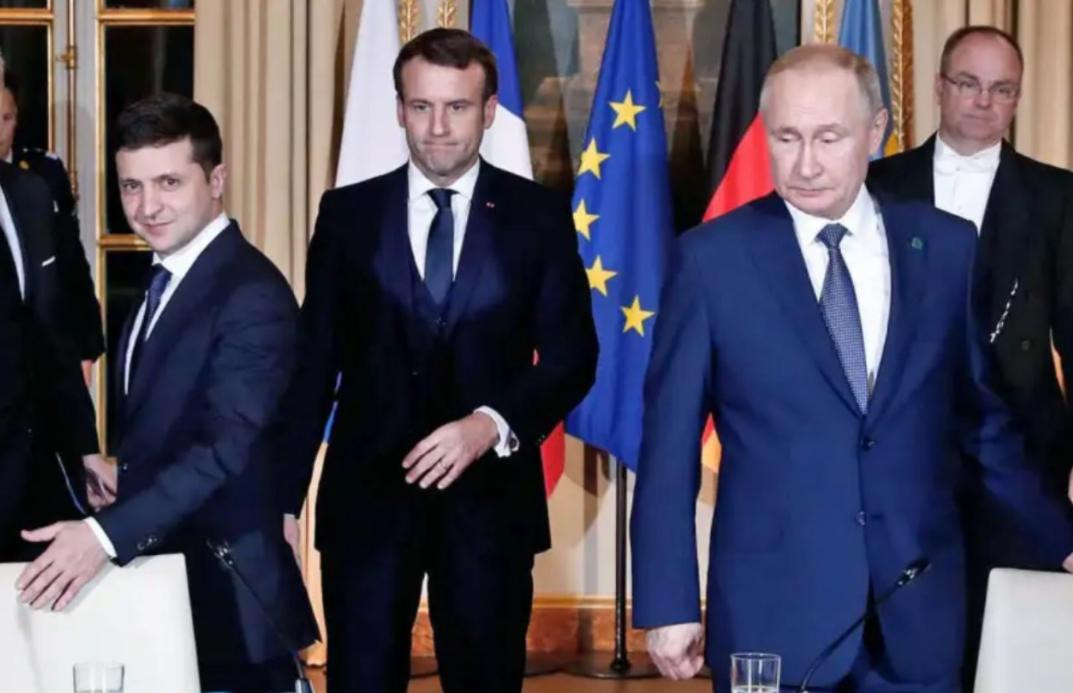 Zelenski, Macron y Putin, NA