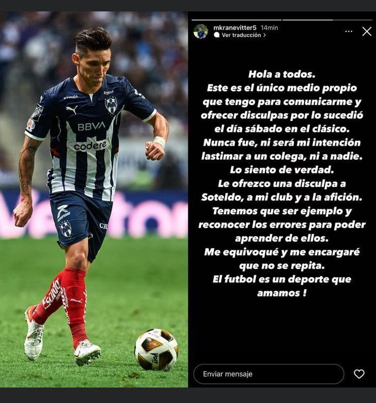 Pedido de disculpas de Kranevitter en Instagram