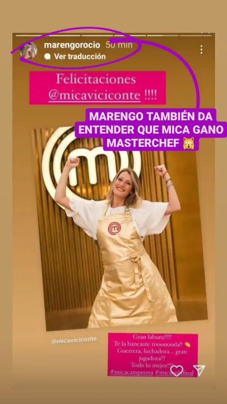 Posteo de Rocío Marengo sobre la final de MasterChef 3