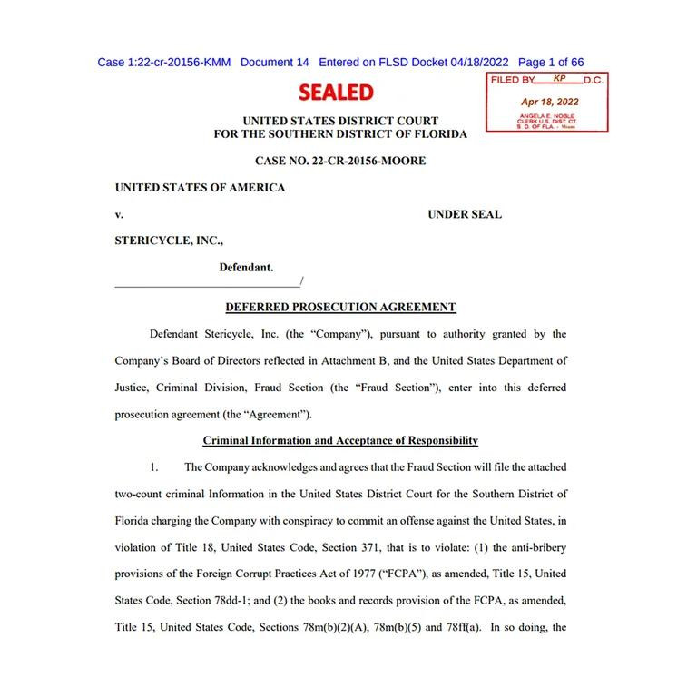  Documentos oficiales que investigan la operación de Stericycle