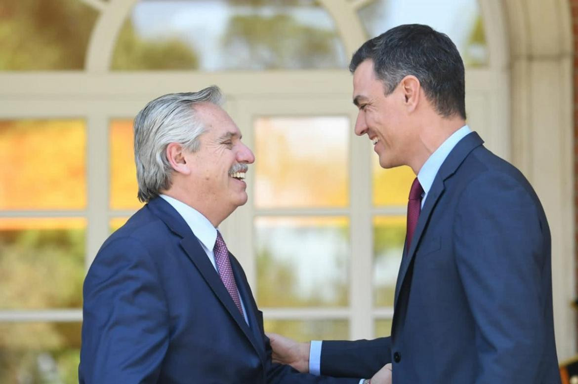 Alberto Fernández con su par de España, Pedro Sánchez Pérez-Castejón. Foto NA