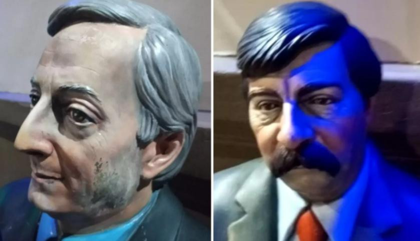 Estatuas de Néstor Kirchner y Freddy Martínez en Río Gallegos. Foto: NA.