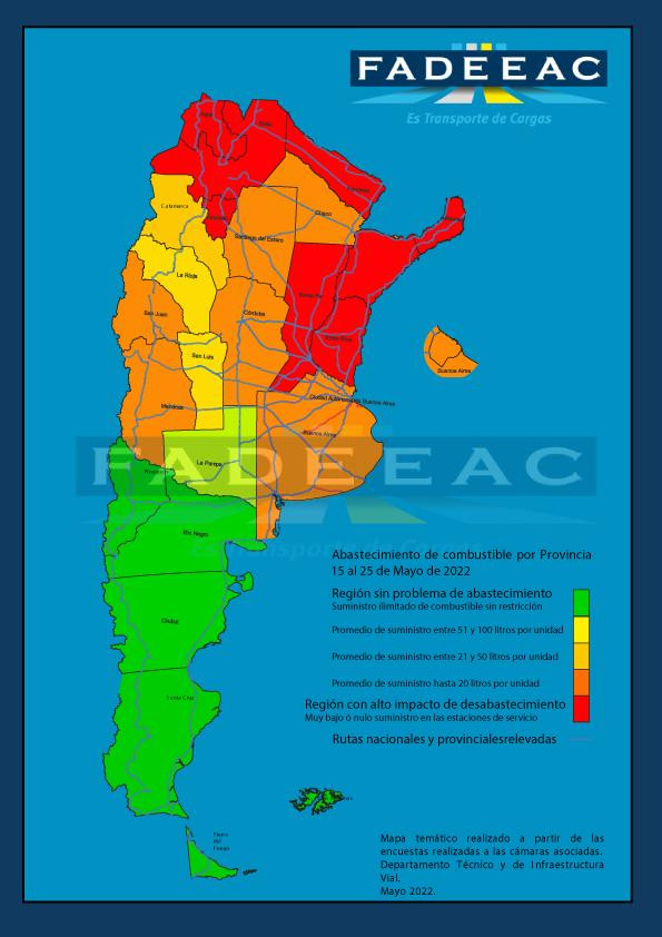 Mapa faltante gasoil. Foto: FAADEAC.