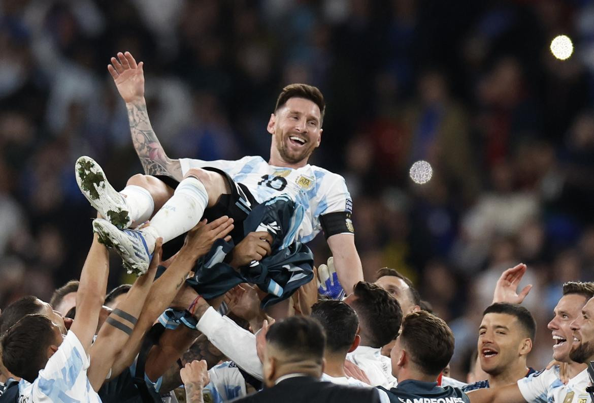 Lionel Messi y la Selección argentina tras la Finalissima. Foto: EFE.