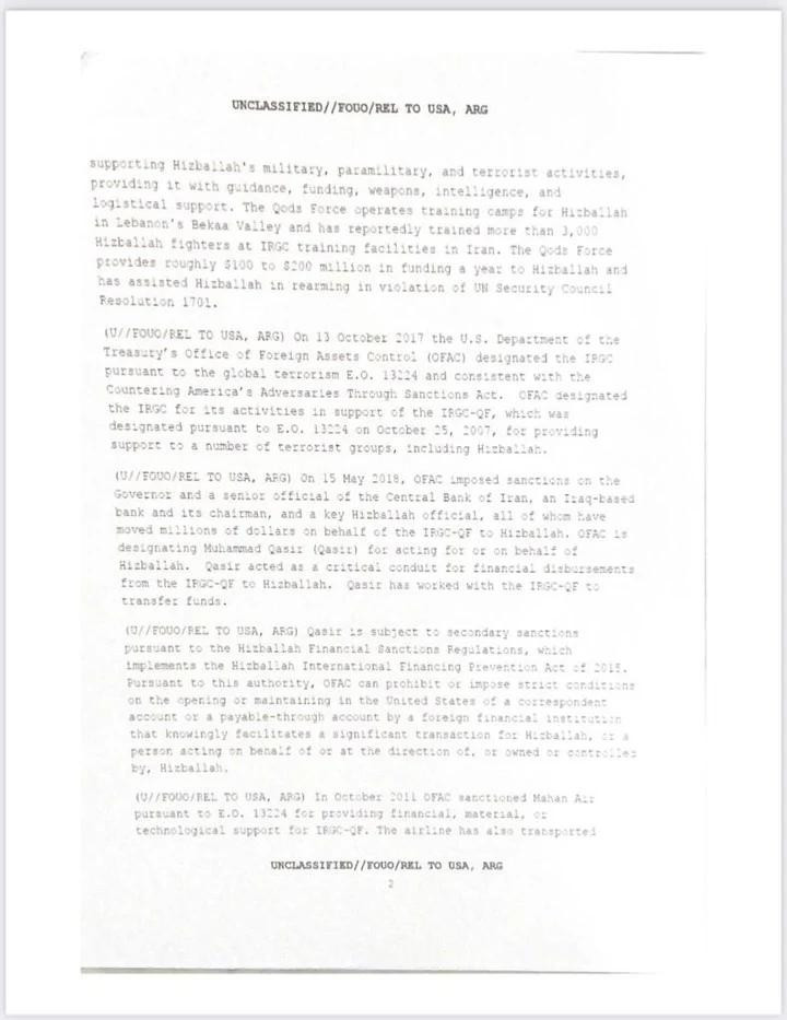 Informe del FBI sobre el avión. Foto: Clarín.