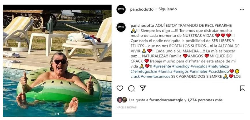 Posteo de Pancho Dotto en Instagram. Foto: NA.