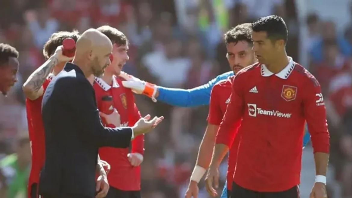 Erik Ten Hag y Cristiano Ronaldo. Foto: EFE.