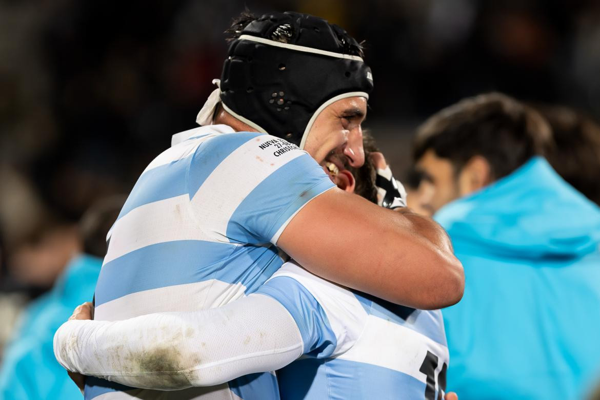 Festejo de Los Pumas ante los All Blacks por el Rugby Championship. Foto: NA.