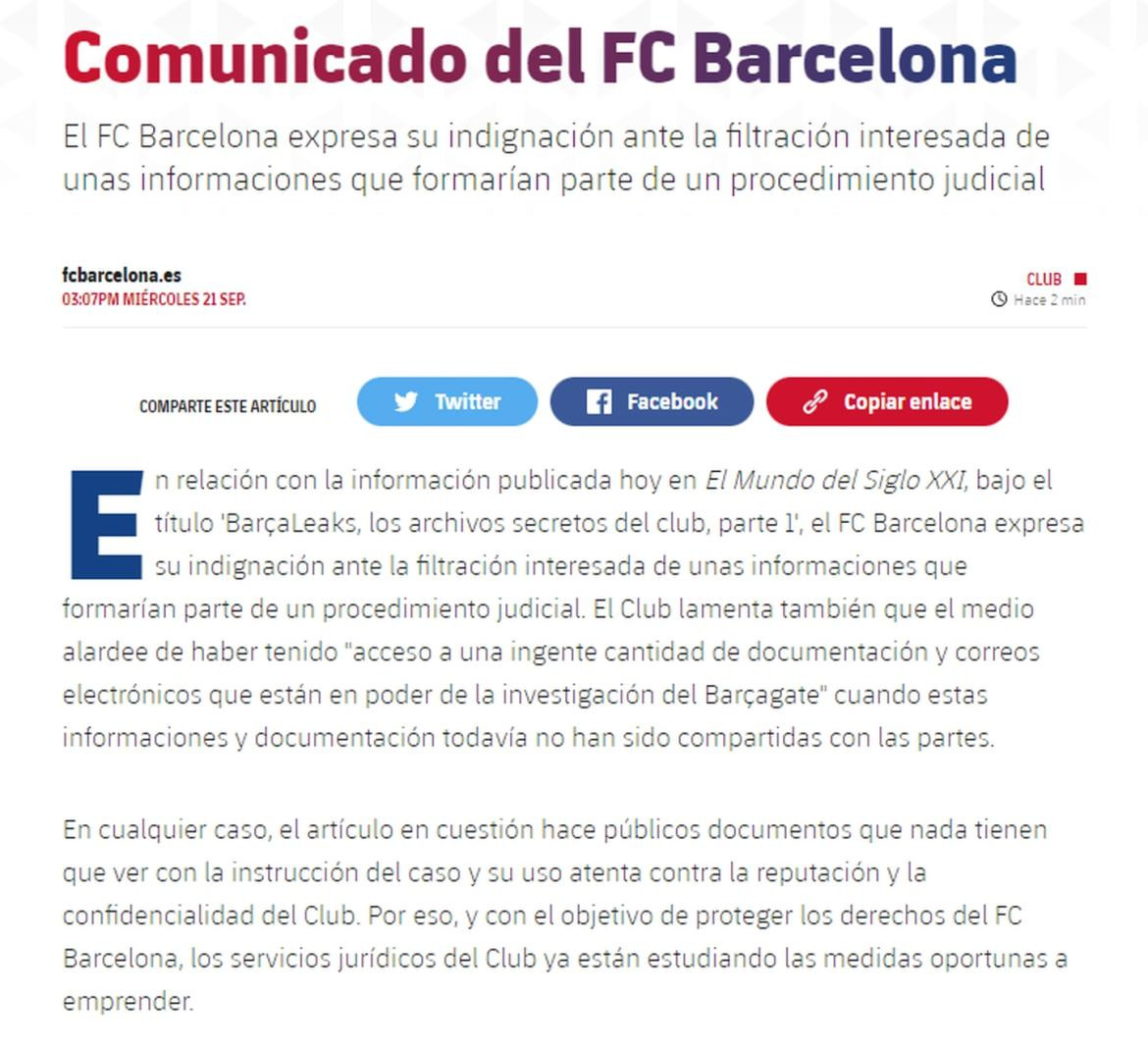 Comunicado del FC Barcelona.