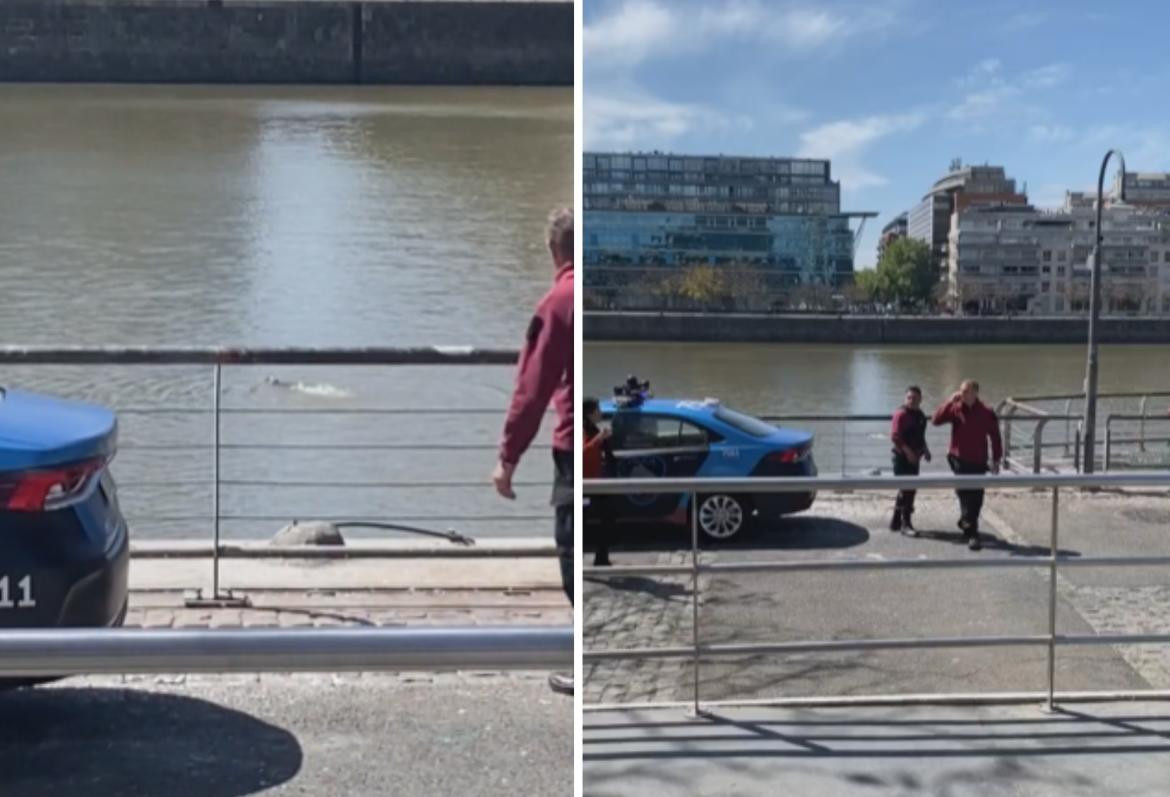 Hombre que se tiró al río tras ser detenido. Foto: captura video