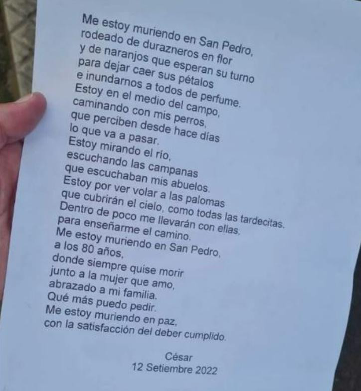 La carta de Cesar Mascetti. Foto: Twitter/AtilioDegrosi.