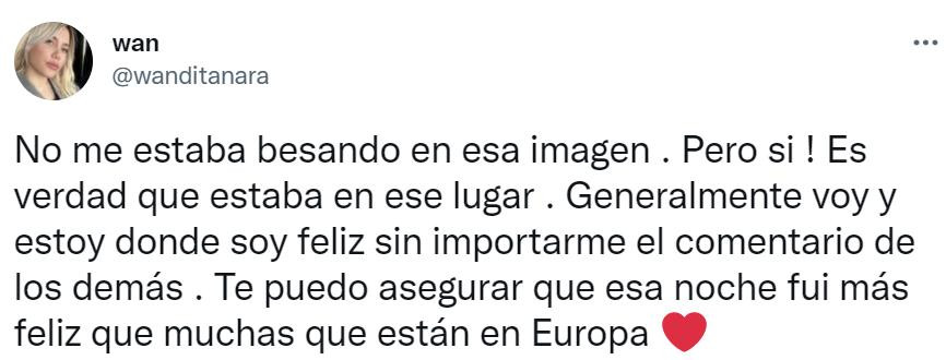 Wanda habló del supuesto beso con L-Gante. Foto: twitter.