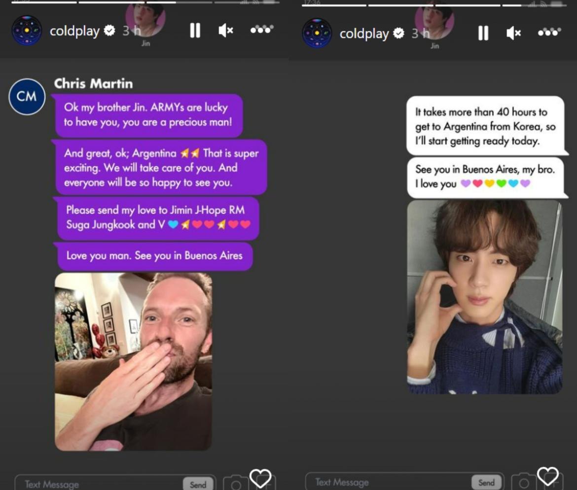 La conversación entre Coldplay y BTS. Foto: Instagram/coldplay.