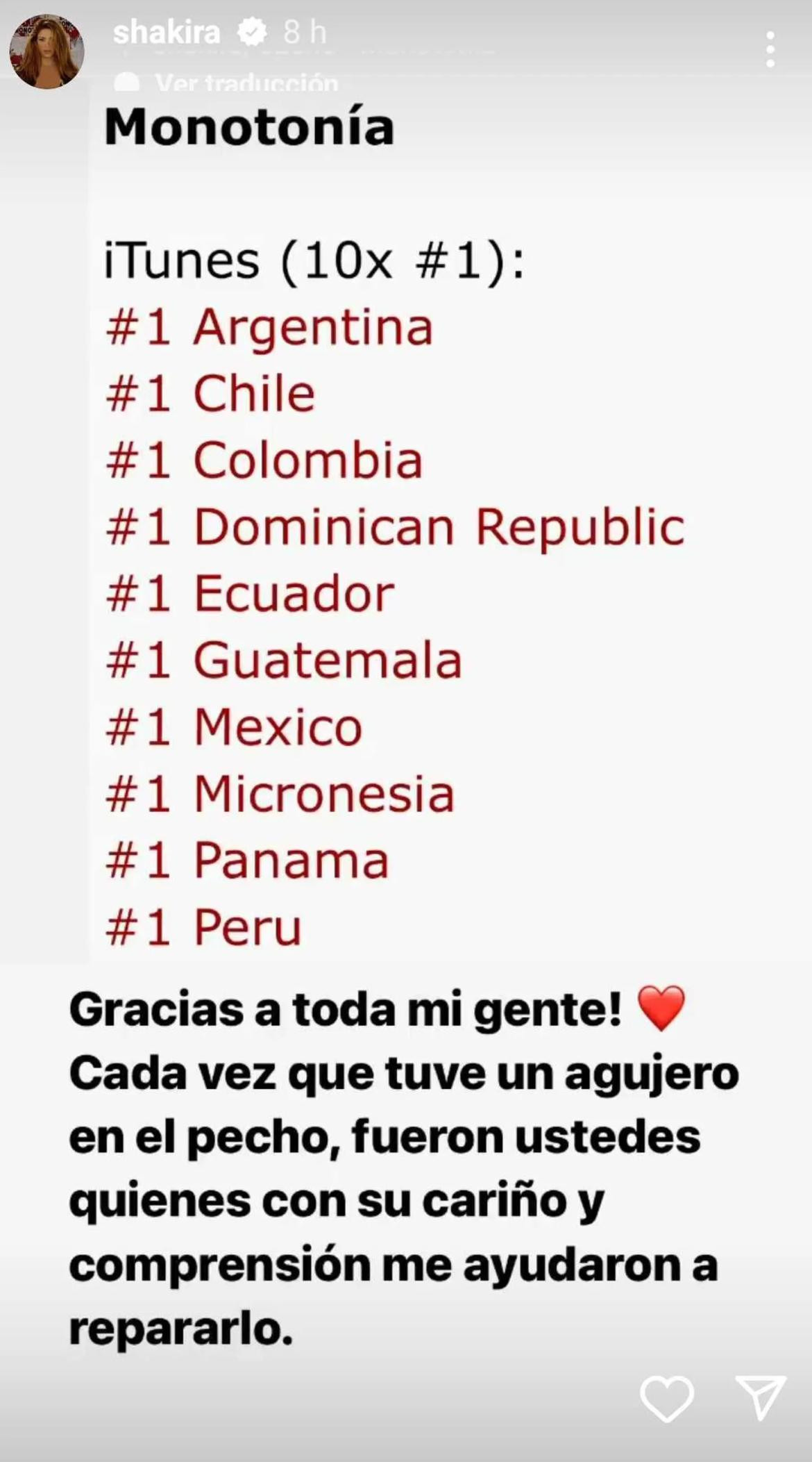 Las declaraciones de Shakira. Foto: Instagram.