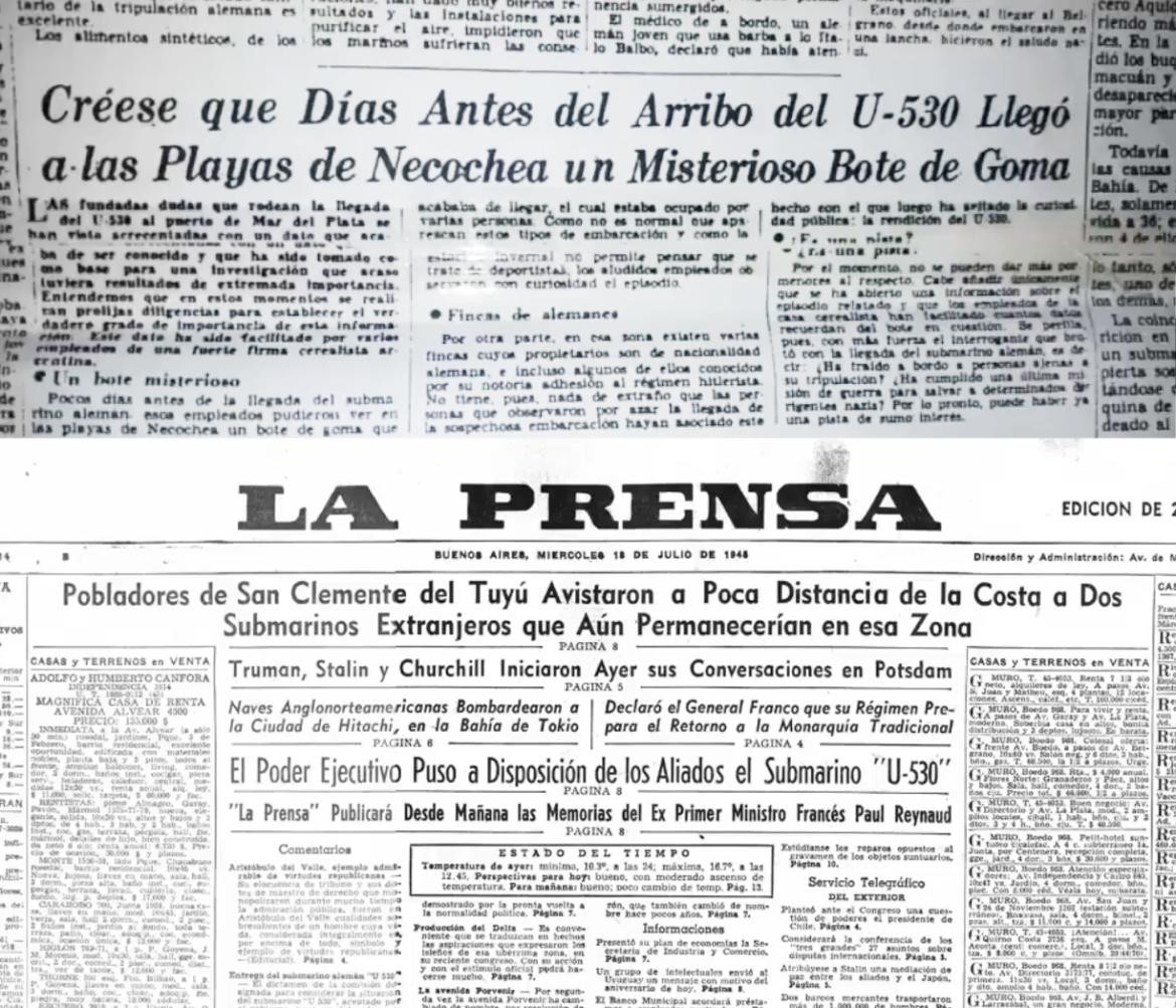 Submarino nazi en Necochea, diarios de 1945