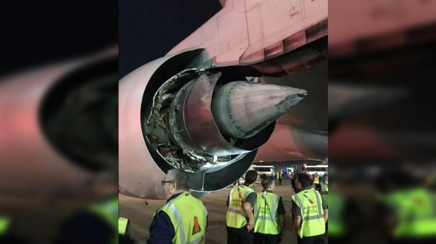 Desperfecto de avión de American Airlines que tuvo que aterrizar de emergencia en Ezeiza. Foto: NA.