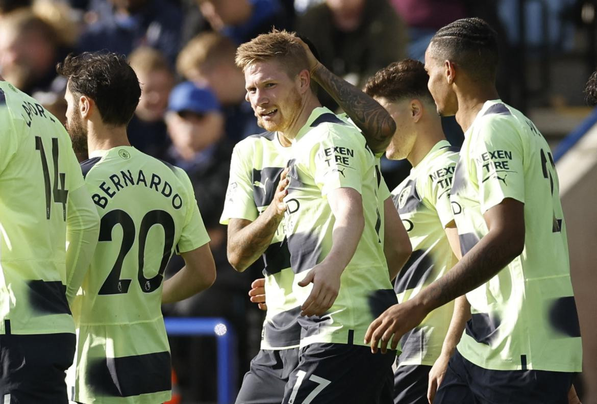 Festejo del Manchester City ante el Leicester por Premier League. Foto: REUTERS.