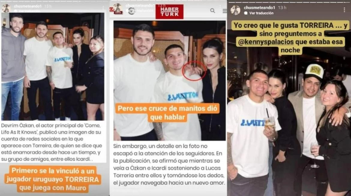 La mano cruzada de Icardi y la modelo. Foto: NA.