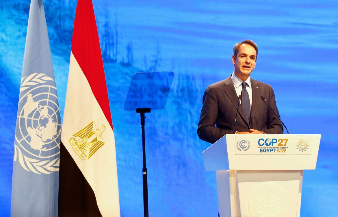 Foto Reuters El primer ministro de Grecia, Kyriakos Mitsotakis, habla durante la cumbre climática COP27