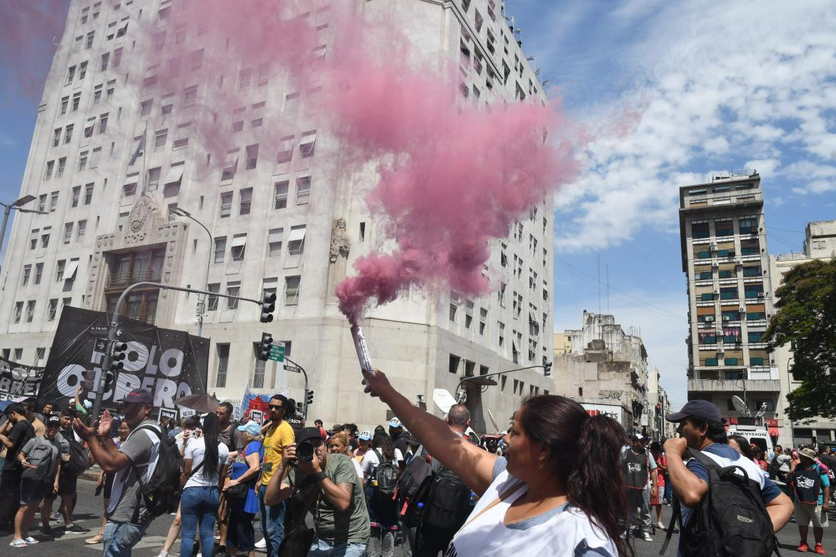 Corte en la 9 de julio de Unidad Piquetera. Foto: Telam.