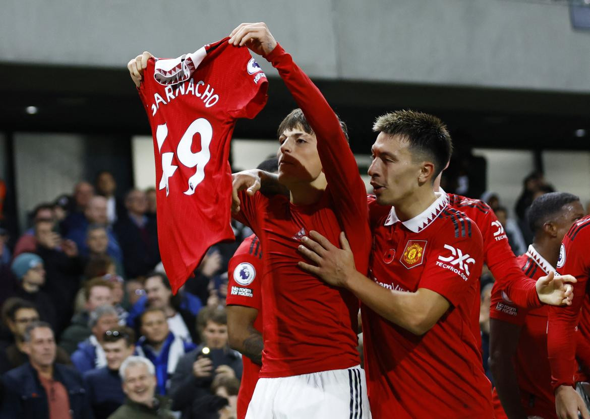 El festejo messista de Alejandro Garnacho contra Fulham. Foto: Reuters.