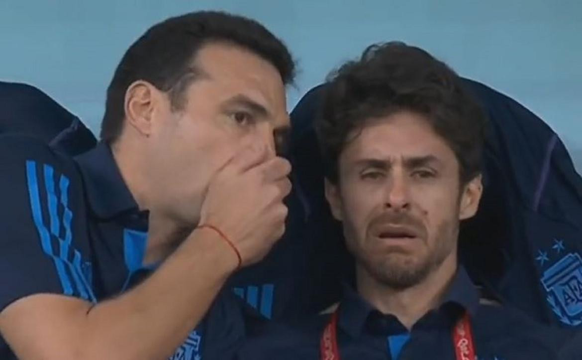 Pablo Aimar se emocionó después del gol de Messi. Foto: captura de video.