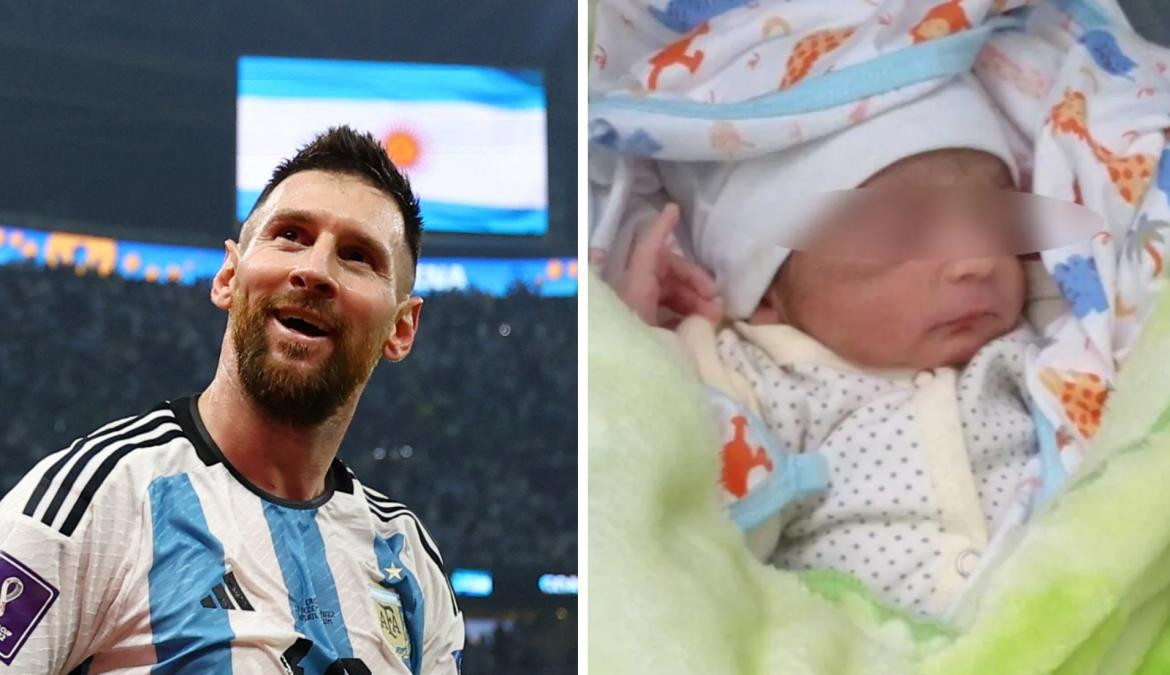 Lionel Messi y bebé recién nacido. Foto: NA y Facebook