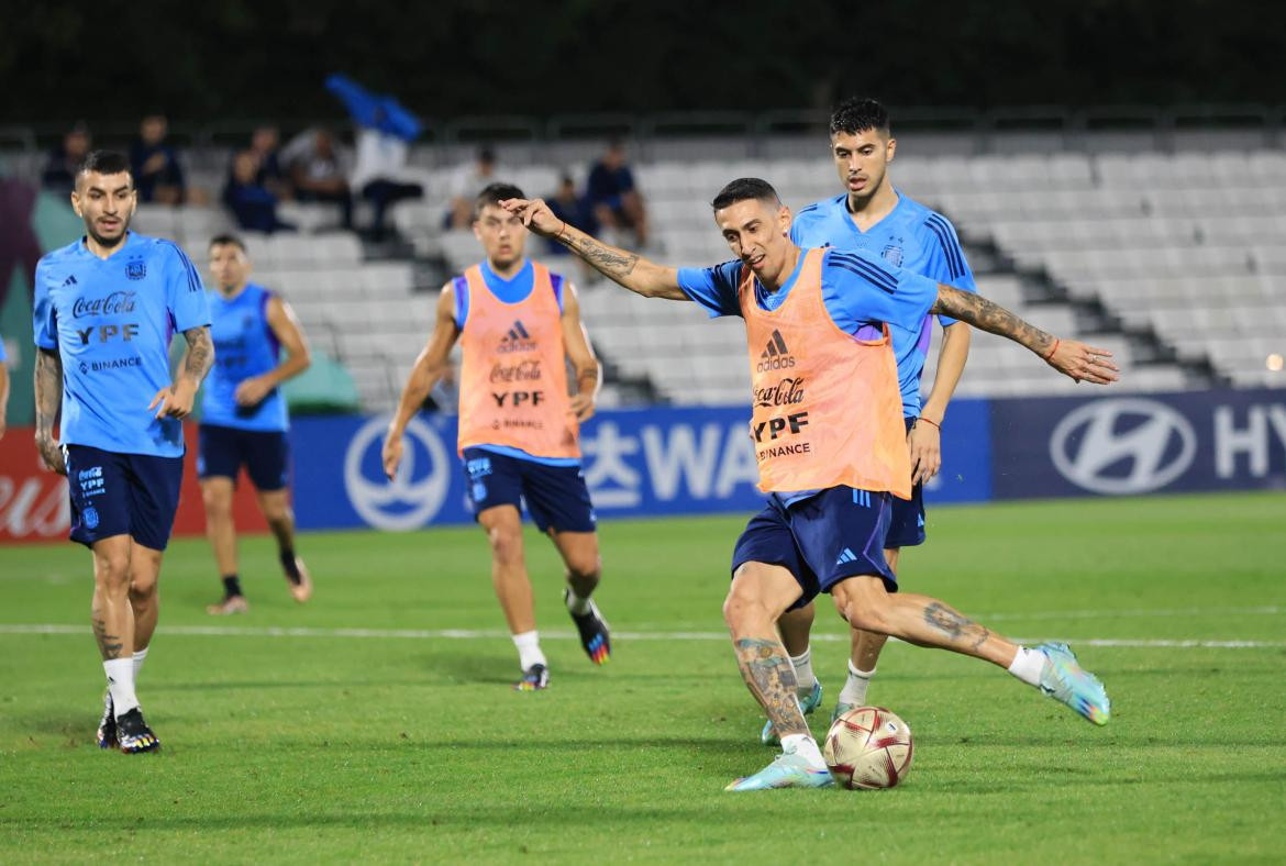 Ángel Di María; entrenamiento de Selección Argentina. Foto: Twitter @Argentina.