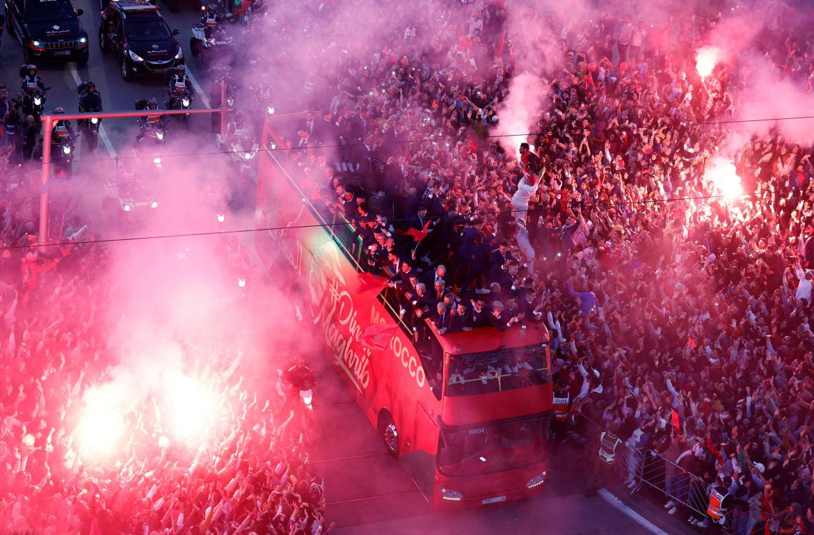 Multitudinaria recepción al seleccionado de Marruecos tras el Mundial. REUTERS	