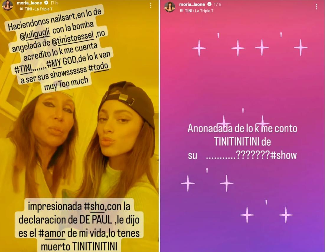 Las historias de Moria con Tini. Fotos: Instagram.